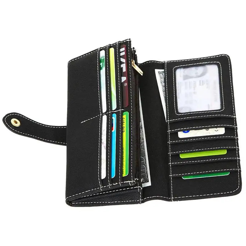 Women's RFID-Blocking Nubuck Leather Long Wallet with Multiple Card Slots