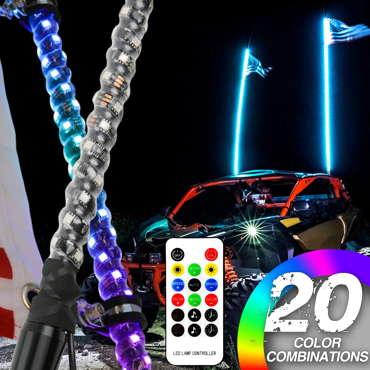RGB LED Whip Light with Quick Release Base for Offroad Vehicles