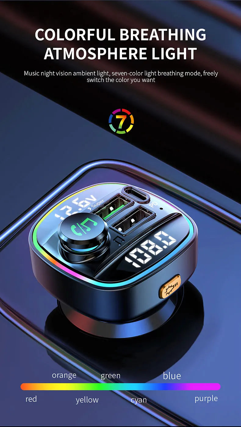 Bluetooth FM Transmitter with 22.5W Fast Charging Car Adapter