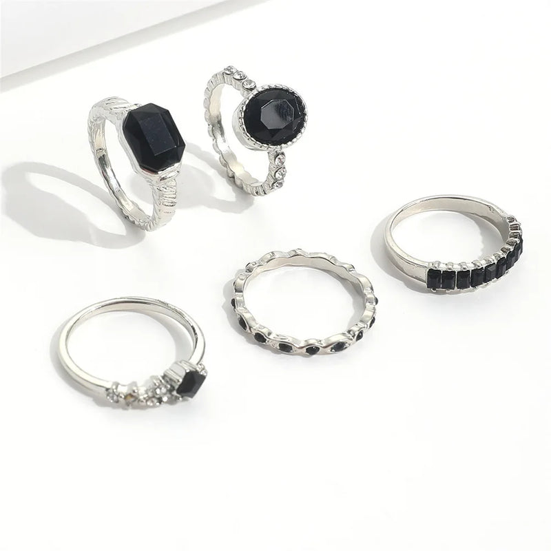 Vintage Black Crystal Ring Set