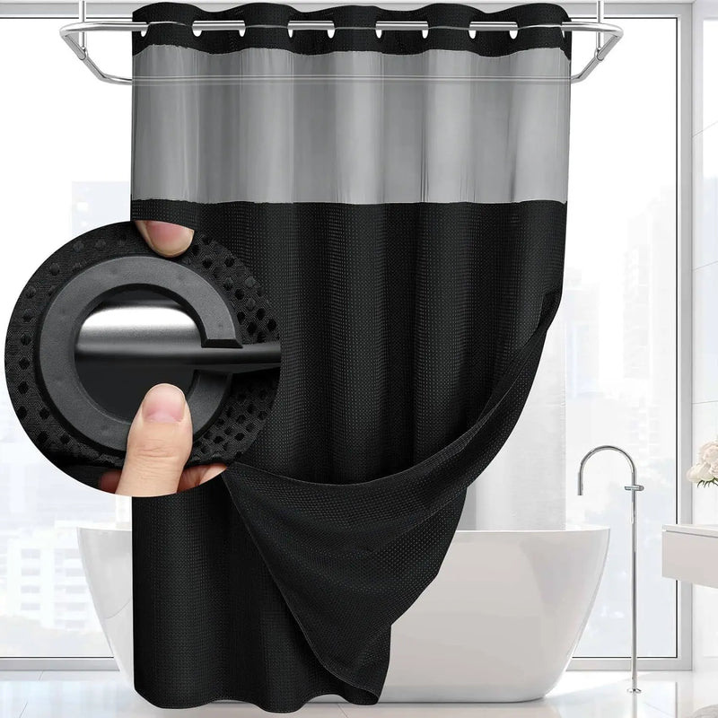 Waffle Weave Shower Curtain with Snap-On Liner
