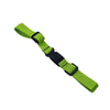 A bright lime green adjustable backpack chest strap with black accents.