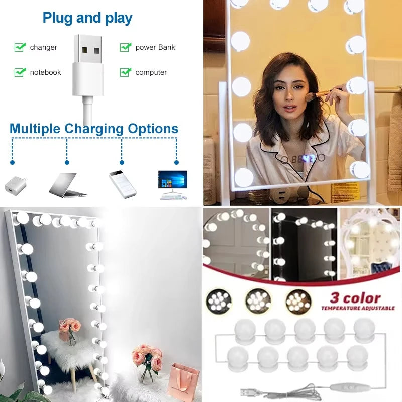 Dimmable LED Vanity Mirror Lights with USB Power