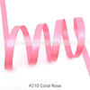 Pink satin ribbon in coral rose color shown in a wavy line