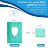 Green non-woven fabric waterproof PE film toilet seat covers shown unfolded and folded.
