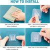 Instructions showing how to install invisible double-sided adhesive wall hooks by wiping the wall, affixing the film, and wai