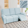 Light blue heavy-duty linen stretch sofa cover for recliners shown on a floor.