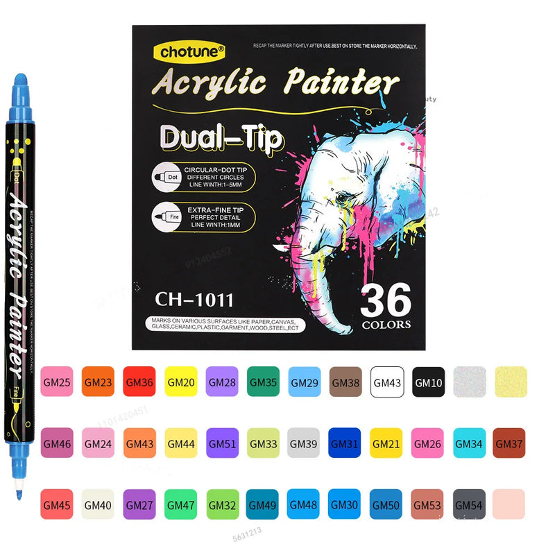 Rotuladores de Pintura Acrílica de Punta Dual - Set de 36 Colores