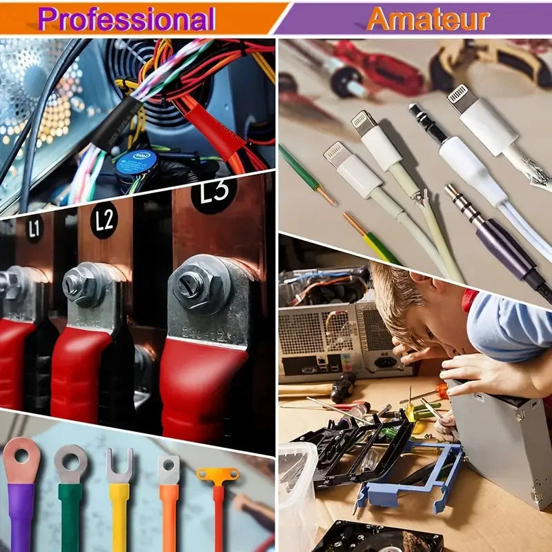 A collection of 127 pieces of red and black heat shrink tubing assorted kit for various applications.