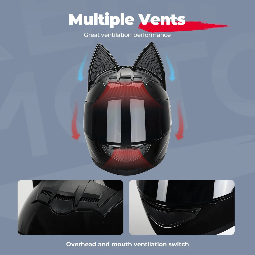 Cat Ear Full Face Motorcycle Helmet with Removable Ears