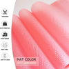 Pink waterproof refrigerator liner mat fabric with various features listed.