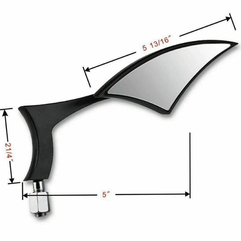 Black universal motorcycle side mirror set with a curved reflective surface and mounting hardware.