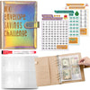 A beige A5 budget binder with cash envelopes and a savings challenge tracker sheet.