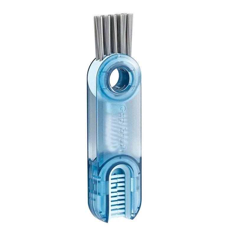 A blue 3-in-1 cup and bottle cleaning brush set with bristles and a handle.