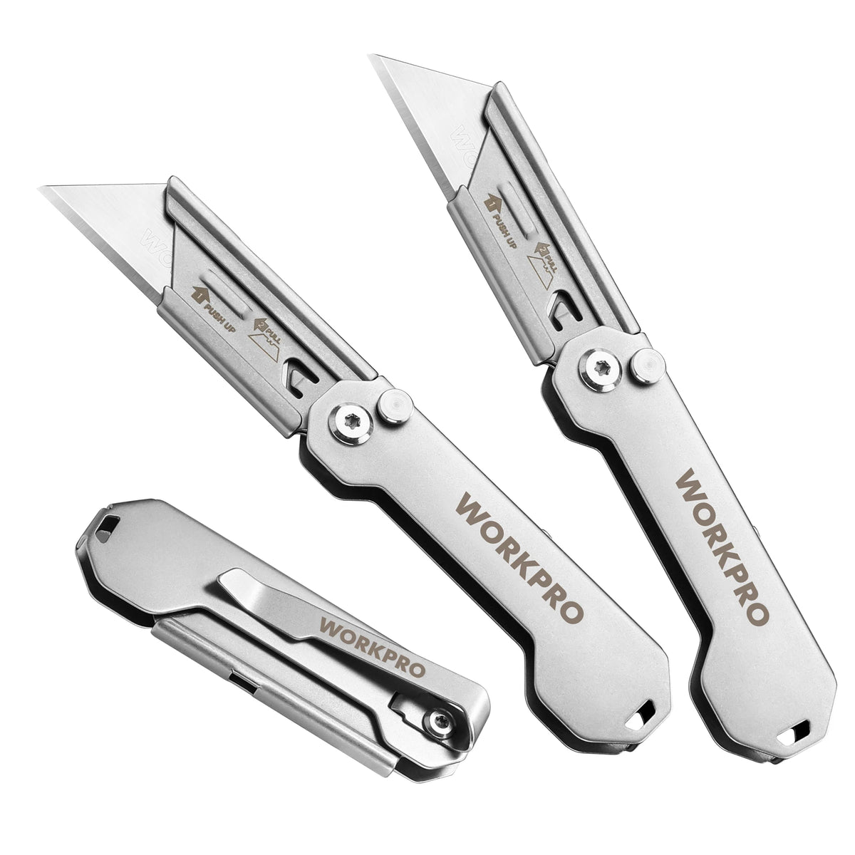 Folding Utility Knife 3-Pack with Quick-Change Blades and Belt Clip
