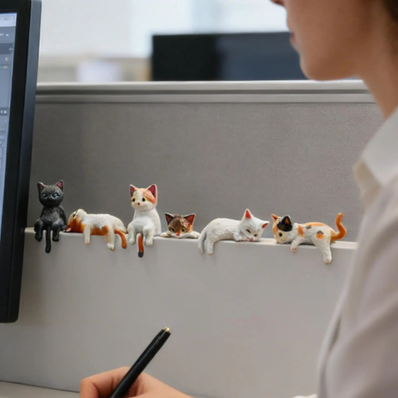 Mini Cat Figurine Set - 10 Pack Cute Kitten Desk & Car Decor