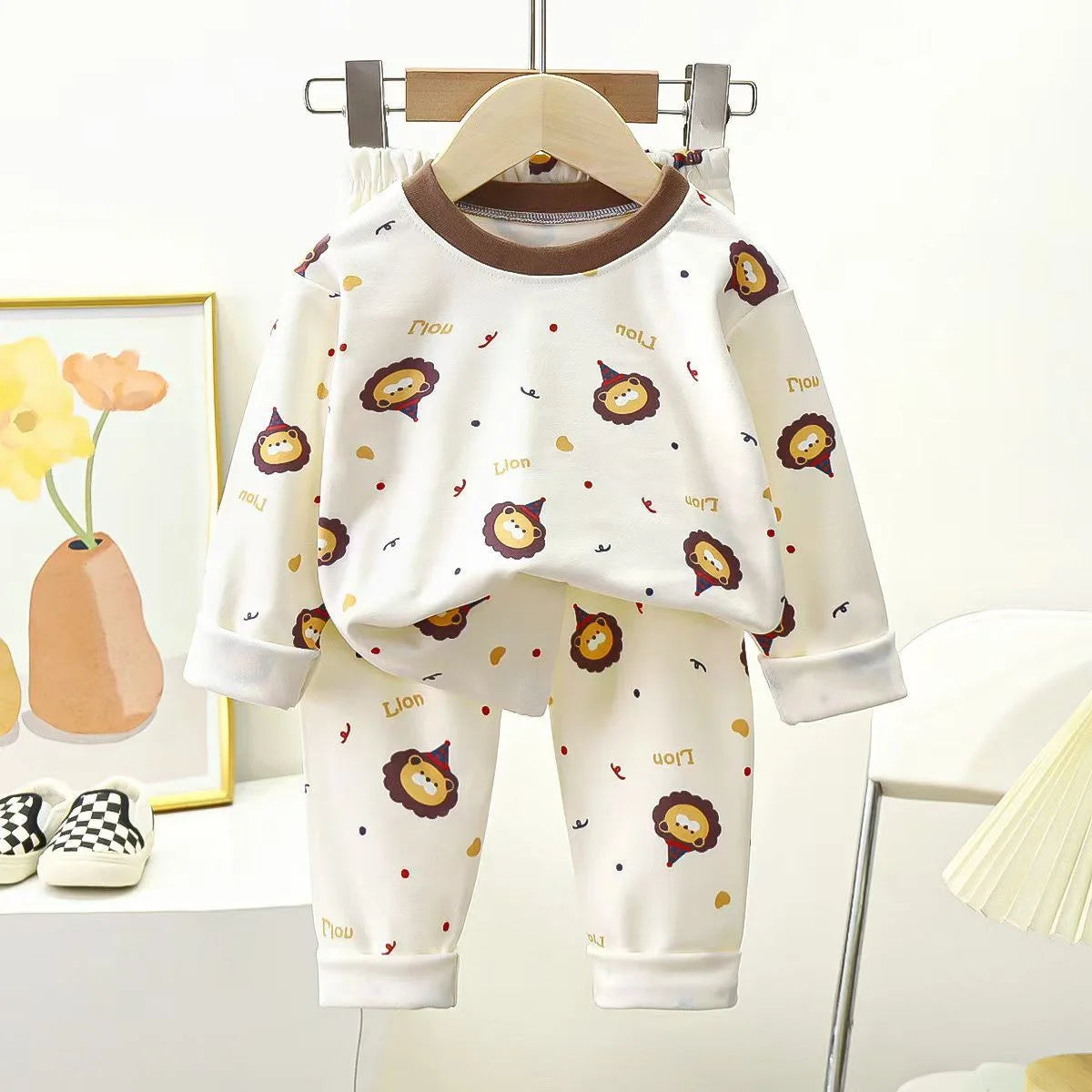 Kids' Cartoon Print Cotton Pajama Set – Long Sleeve Two-Piece Sleepwear
