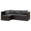 A dark brown wicker patio sofa cover set with four cushions and a backrest.
