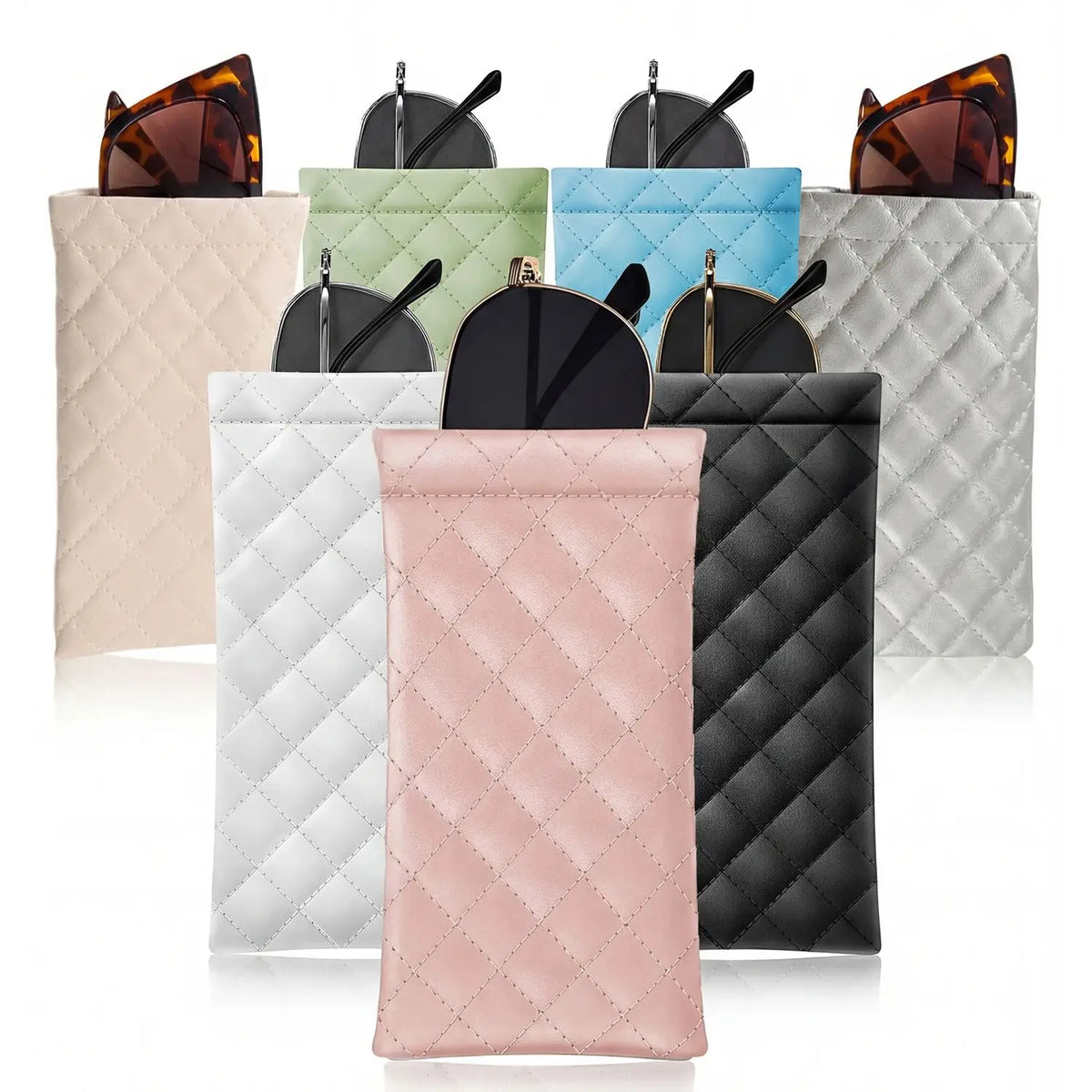 Soft PU Leather Squeeze Glasses Case with Multi-Functional Storage Pocket