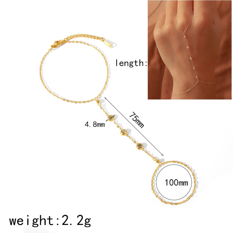 Dainty Gold-Plated Hand Chain with Cubic Zirconia