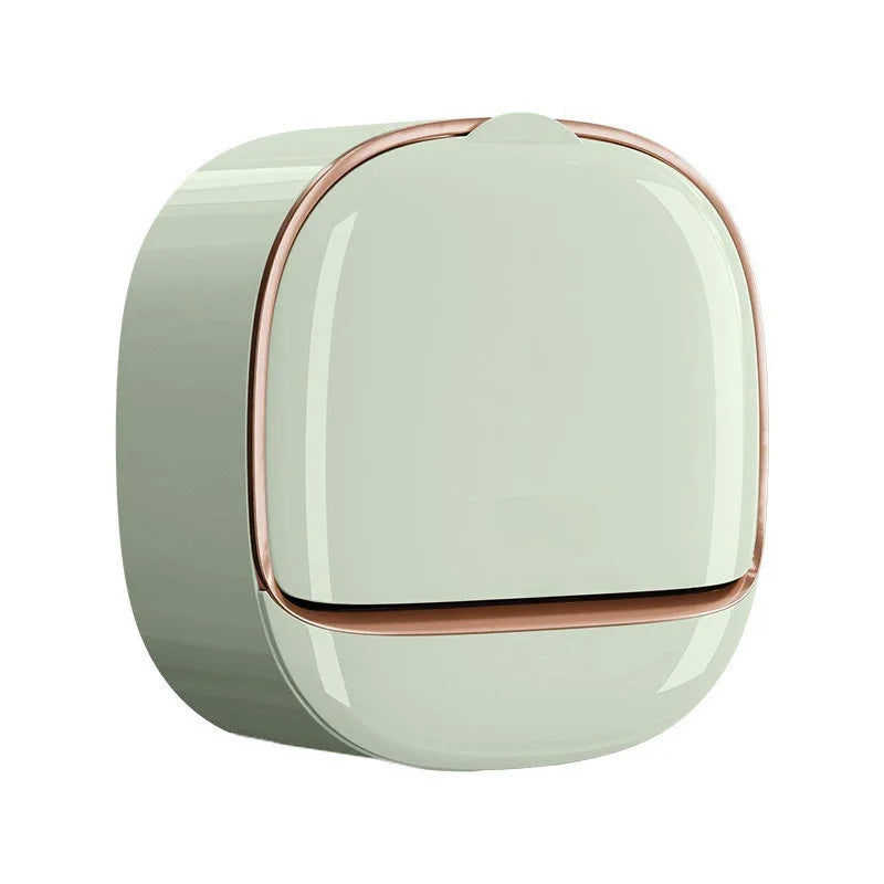 A round, light green wall-mounted ABS soap dish with a matching lid.