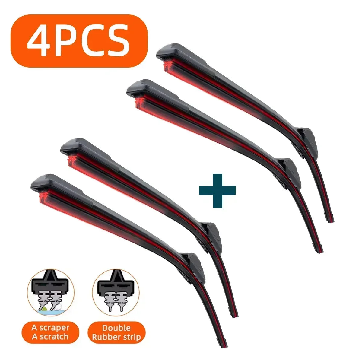 Set of two black rubber windshield wiper blades for an all-weather vehicle.