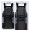 A pair of black waterproof kitchen aprons with gray textured accents displayed against a light background.