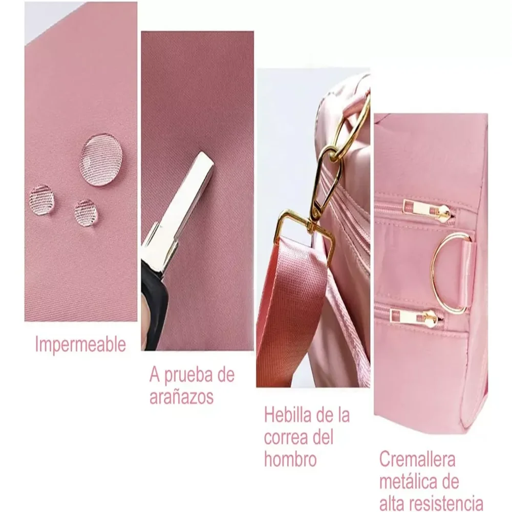 Pink durable nylon gym and travel duffel bag with a shoe compartment and brass hardware