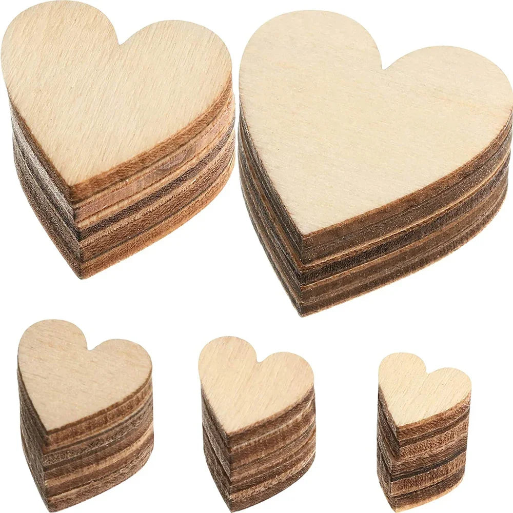Natural Unfinished Wooden Heart Shapes for DIY Crafts