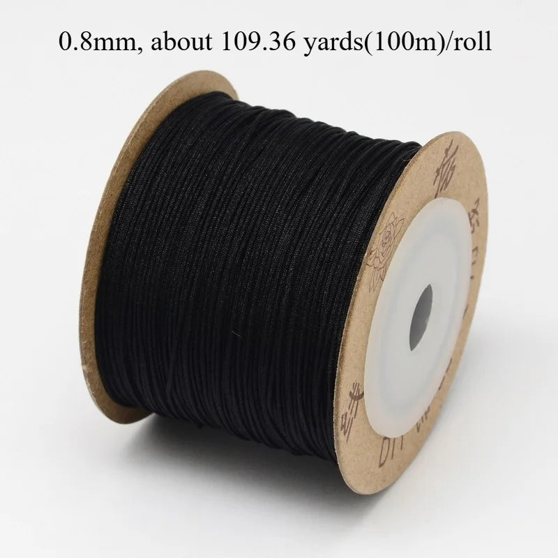 Roll of 0.8mm black nylon cord for jewelry making and crafting