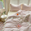 Pink Checkered Lace Duvet Cover Set (3 Pieces)