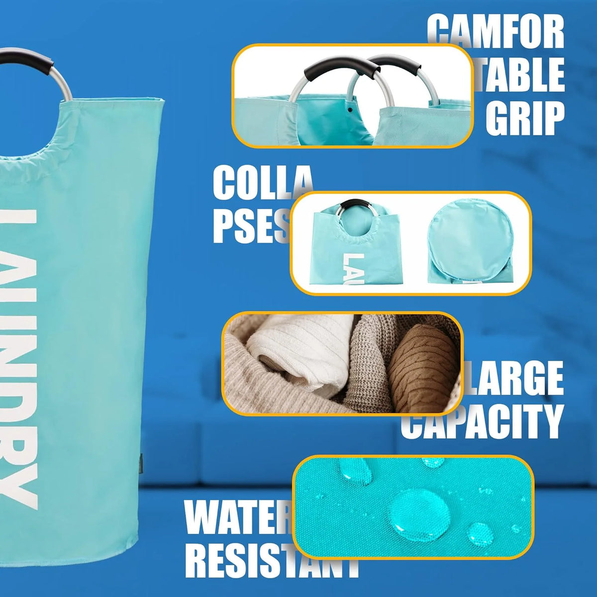 Collapsible Laundry Hamper with Padded Handles