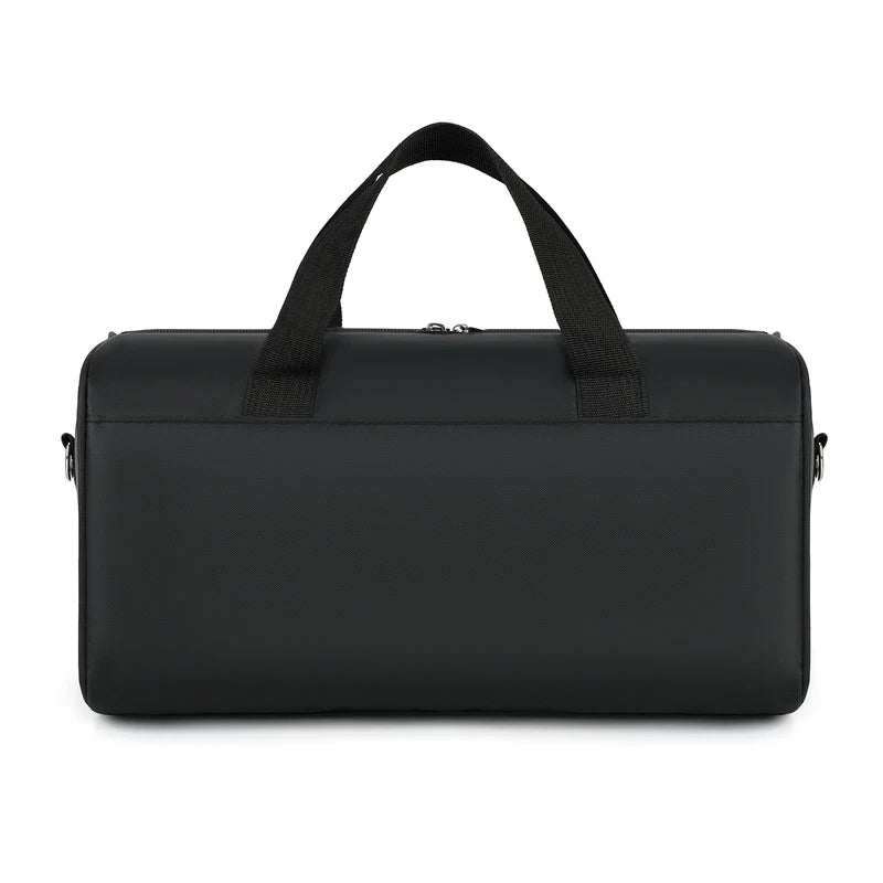 A black Versatile Unisex Duffel Bag with black handles shown against a white background.