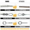 Comparison of PVC-coated stainless steel wire rope with sleeves and buckles versus single rope clamp and eye screws for rust 