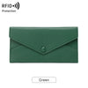 A dark green slim RFID-blocking PU leather wallet with card slots.