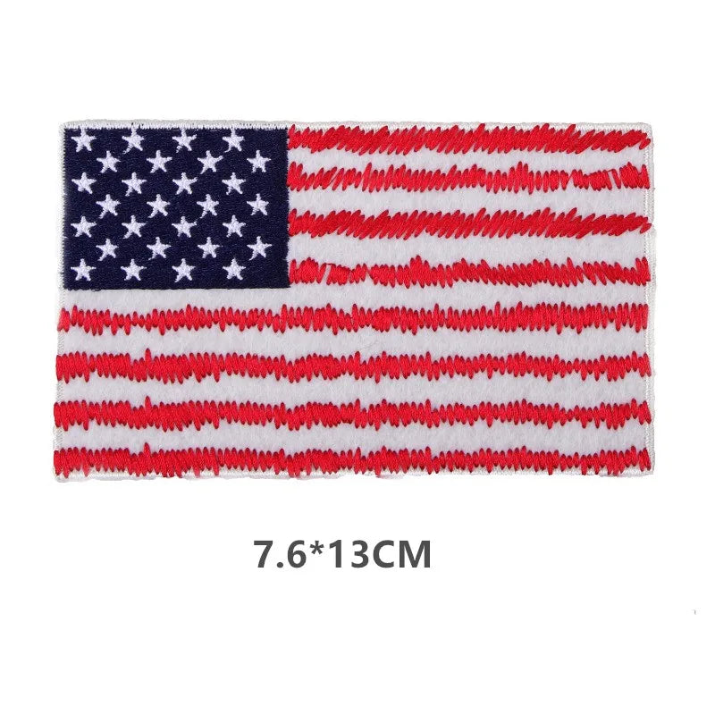 Embroidered American flag sew-on patch featuring the stars and stripes design.