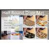 A half round doormat with a whimsical boho dragonfly design shown in various close-up angles.