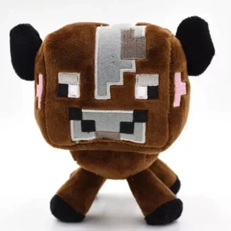 A brown and black soft plush doll inspired by Minecraft characters, featuring blocky features.