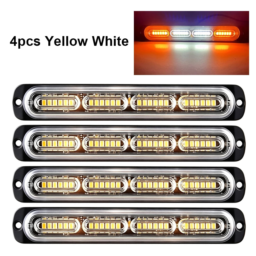 Four yellow white LED light bars for warning or strobe applications