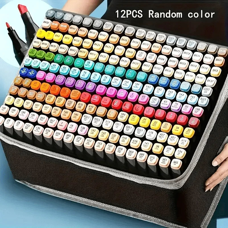 Dual-Tip Permanent Markers – 12 Color Art Set for Drawing & Crafting
