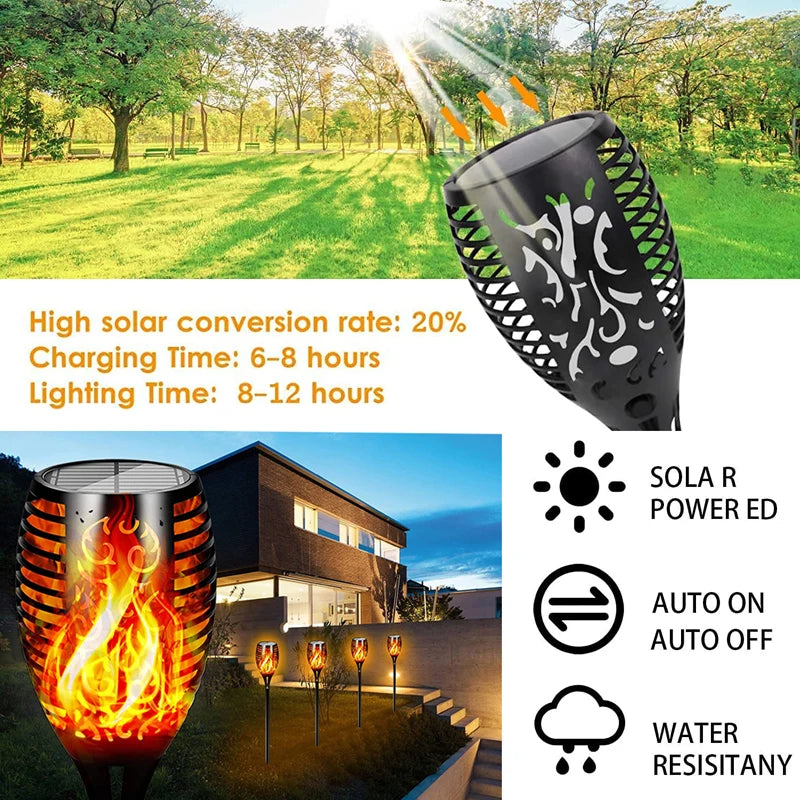 Solar-Powered Flickering Flame Torch Lights