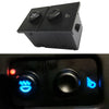 A black electronic switch with two rotary knobs and a light indicator, used for headlights and fog lights.
