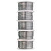 A stack of silver tin alloy solder wire spools, packaged with white plastic sleeves.
