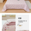 Pink floral quilted bedspread with white piping and a matching pillow shown in a bedroom setting.