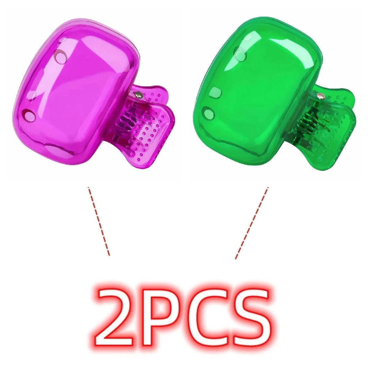 Deux protecteurs de tête de brosse en silicone, un rose et un vert, vus de côté.