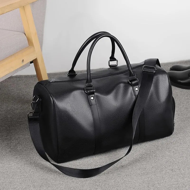 Retro PU Leather Weekender Duffel Bag with Adjustable Shoulder Strap
