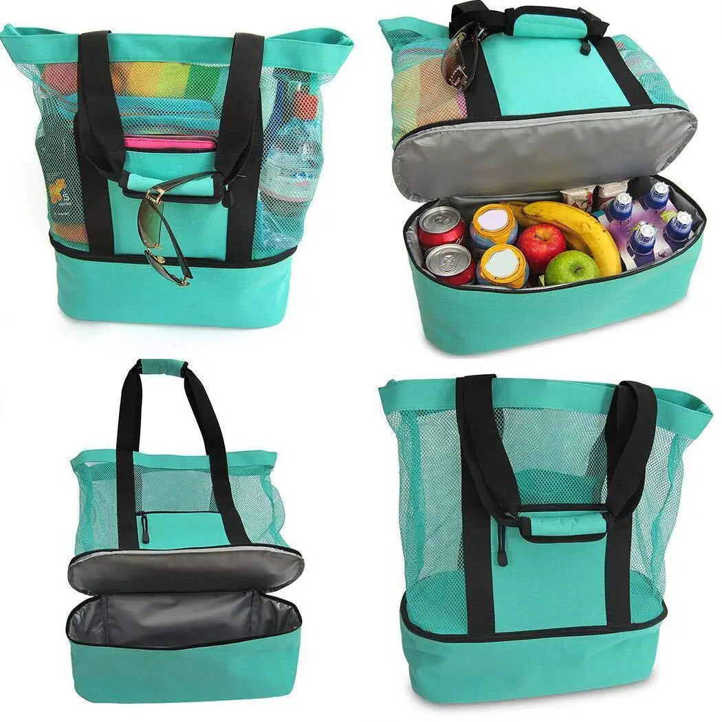 Insulated Mesh Beach Tote with Cooler Compartment