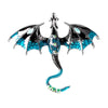 An enamel dragon brooch featuring black and turquoise scales with rhinestone accents.