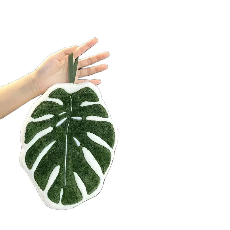Leaf-Shaped Absorbent Microfiber Towel with Hang Loop