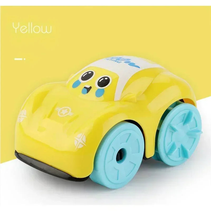 A yellow interactive racing rail car set featuring a train, animal, and space rocket design.